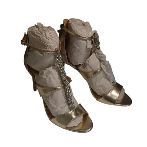 Jewel Badgley Mischka Mica Gold Jeweled Heels Size 10 NEW & Box - Picture 2 of 11